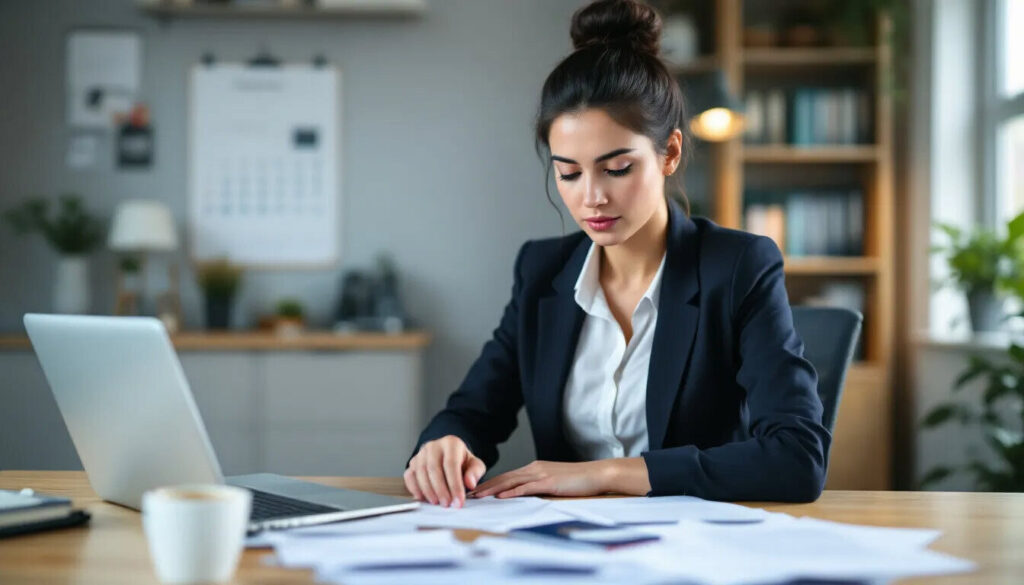 A girl is seated at a desk, intently reading through documents related to the "Graduate Visa UK" applications