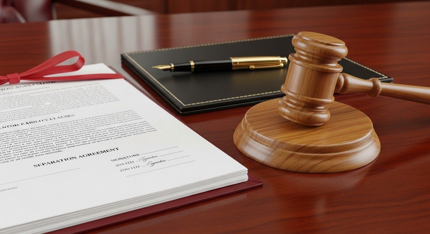 Judge’s gavel on a desk next to legal documents representing enforceability of separation agreements.